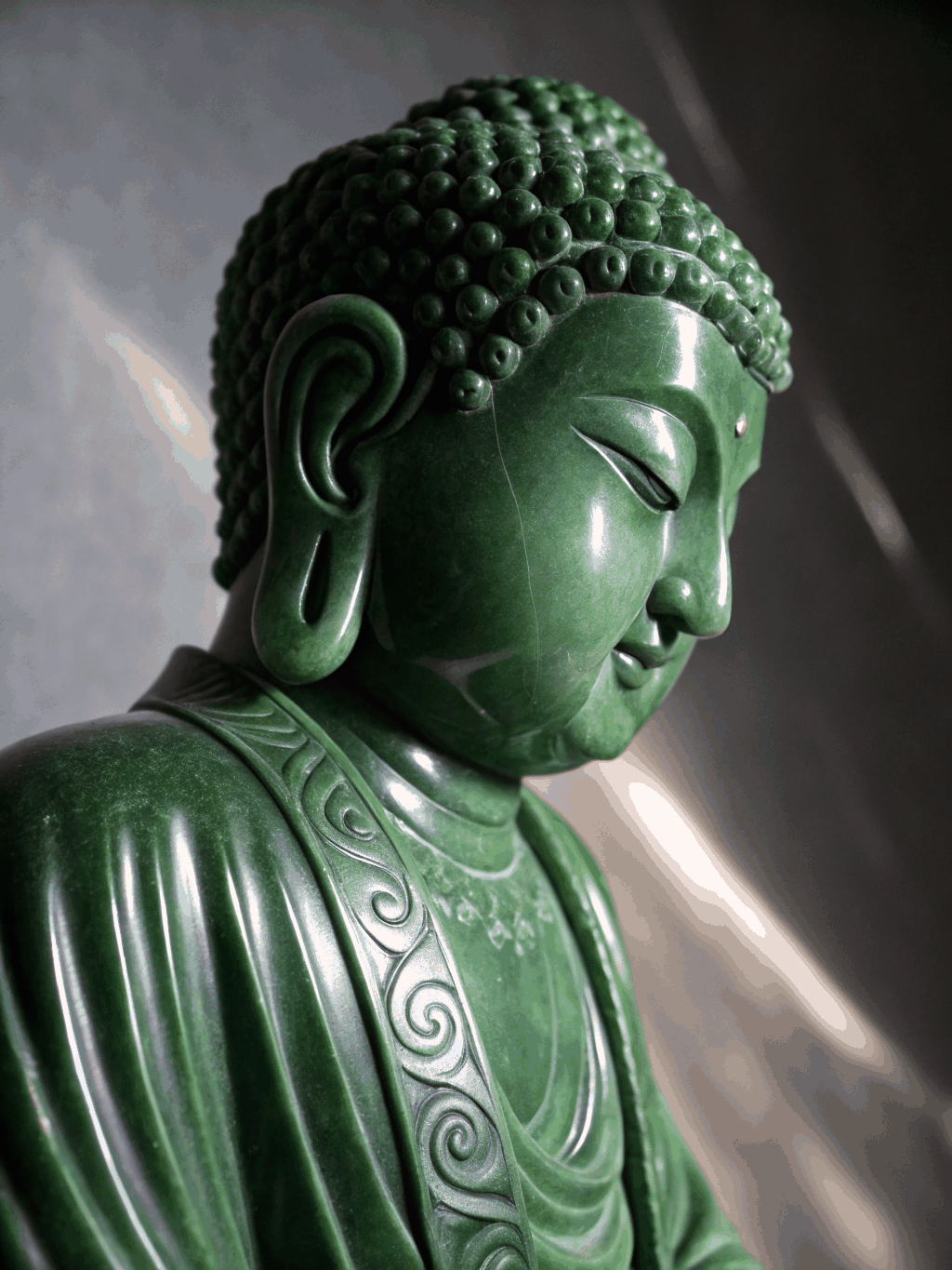 Artisan carved bamboo stalk in pale celadon jadeite