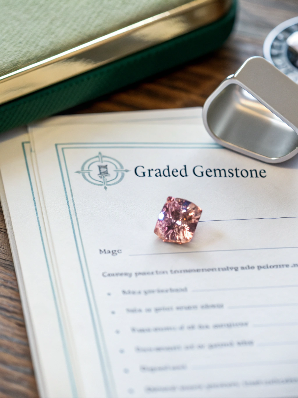 Accredited gemological appraisal document and natural imperial jadeite pendant inspection