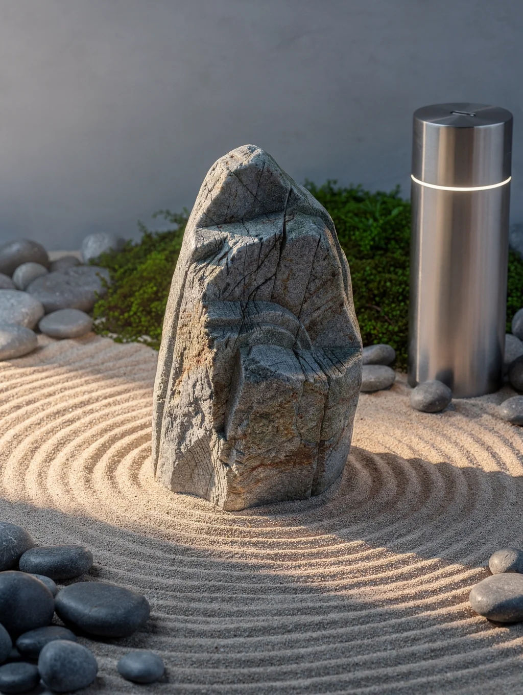 Hand-carved mountain jade boulder featuring natural ochre rind and pine trees